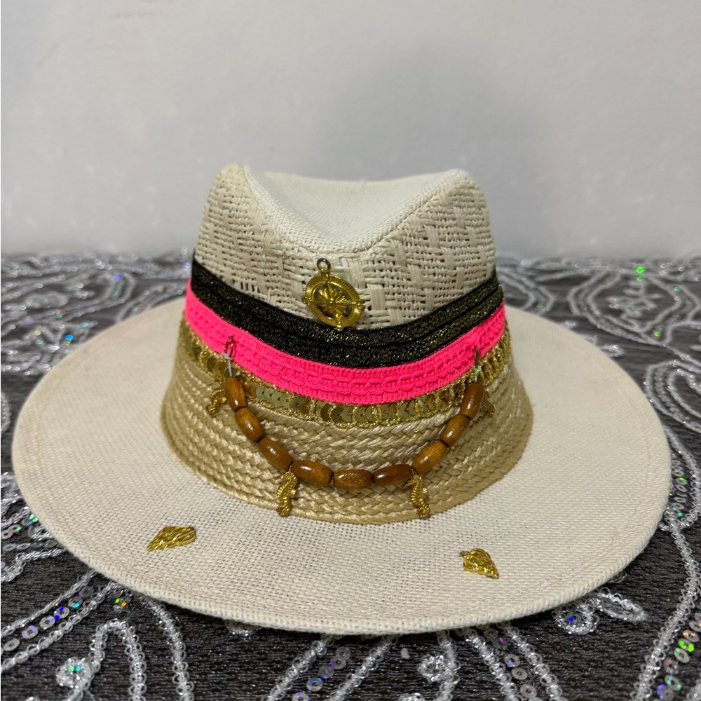 Stylish Beige and Pink Women's Sun Hat Nautical Charms